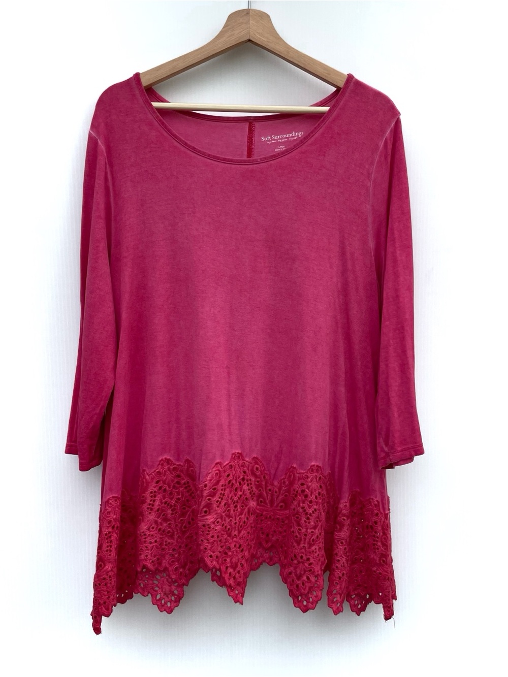 Soft Surroundings Raspberry Lace-Hem Tunic top washed knit boho womens